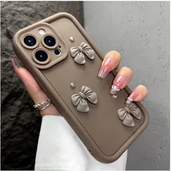 Charming 3D Pearl Bow Phone Case for Women - Silicone Cover (Coffee)