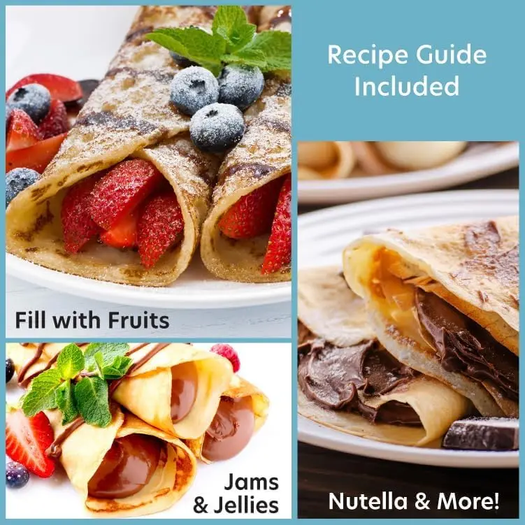 Cordless Crepe Maker- FREE Recipe Guide, NonStick Dipping Plate plus Electric Base & Batter Spatula, Portable Compact Baker 5