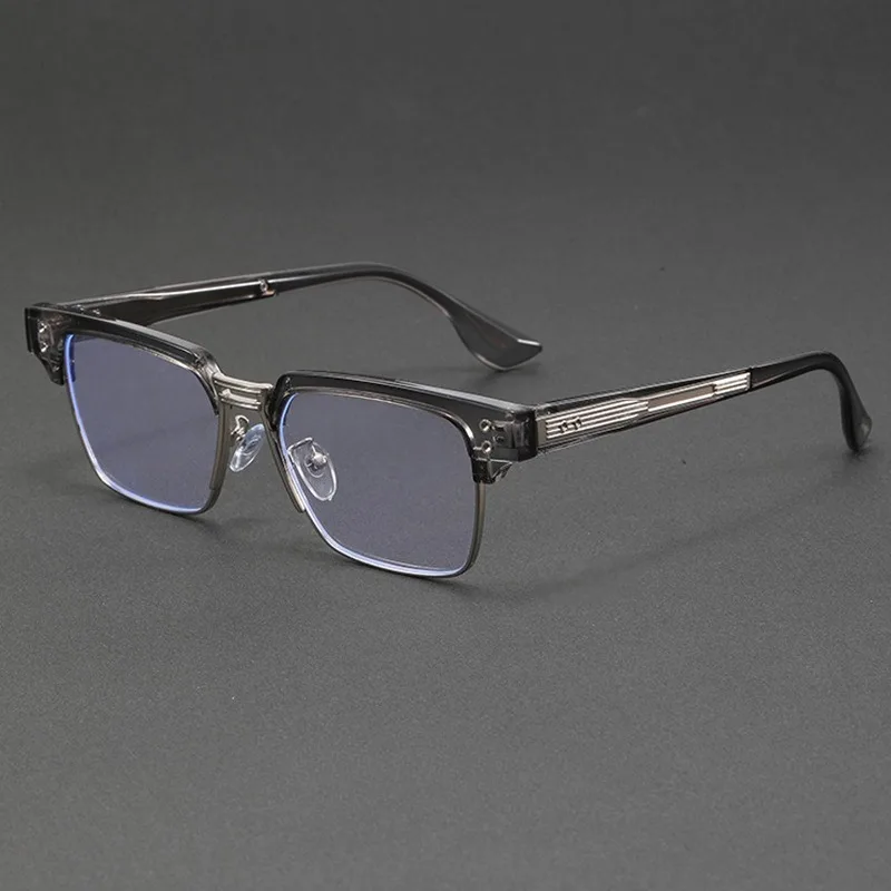 Retro Anti-Blue Light Semi-Rimless Reading Glasses - Classic Black and Silver