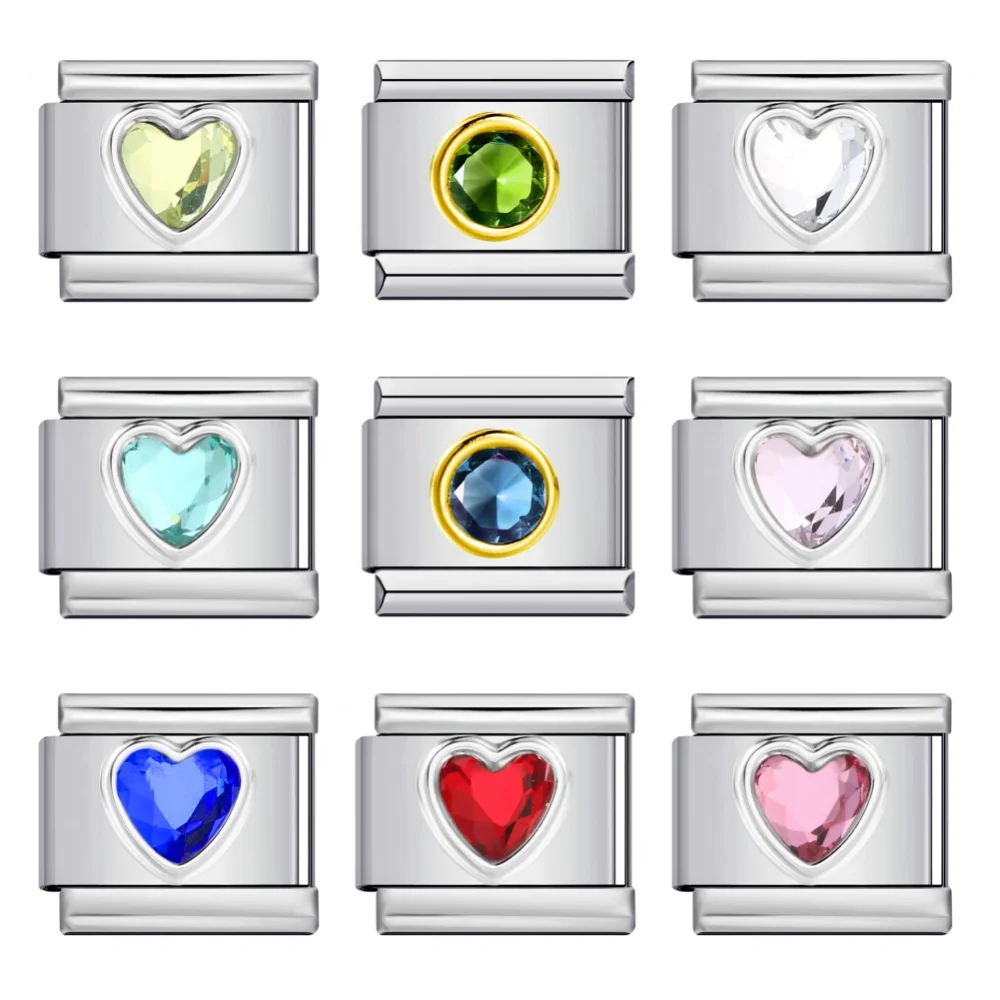 1pc Elastische Kette Edelstahl Charms Italienischen Link Fit 9mm Mode Runde Herzen Bunte Zirkonia Schmuck Machen Armband DIY – Detail 2