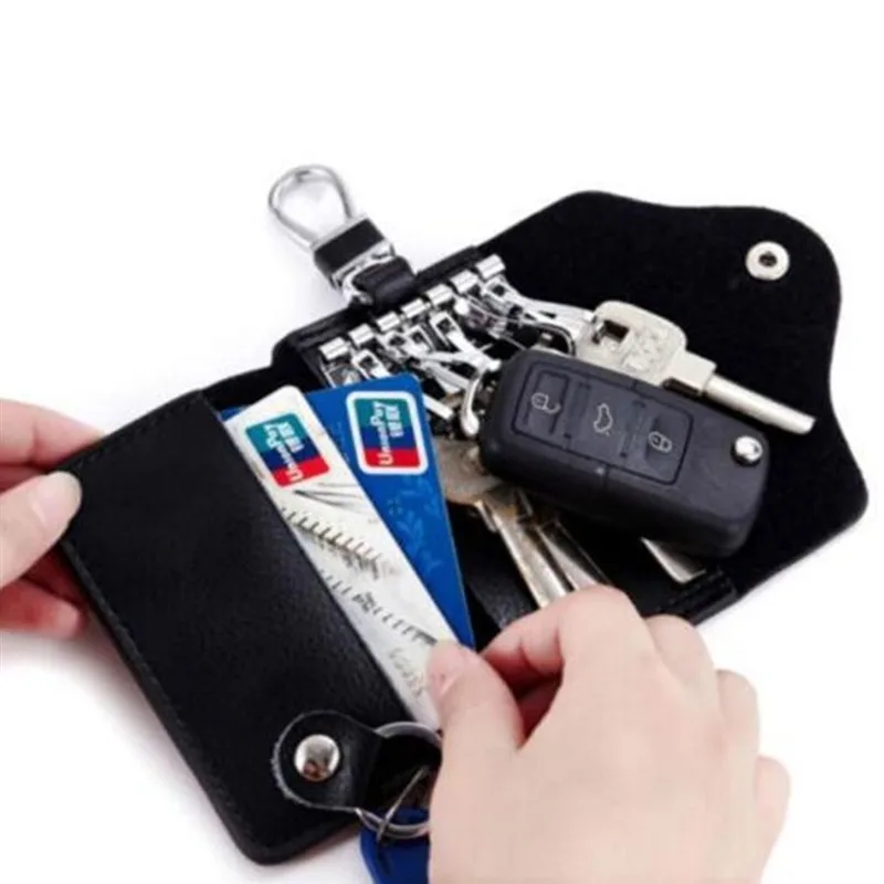 Pu Leather Key Organizer Holder Pouch Cow Split Car Key Wallet Housekeeper Case Mini Card Bag