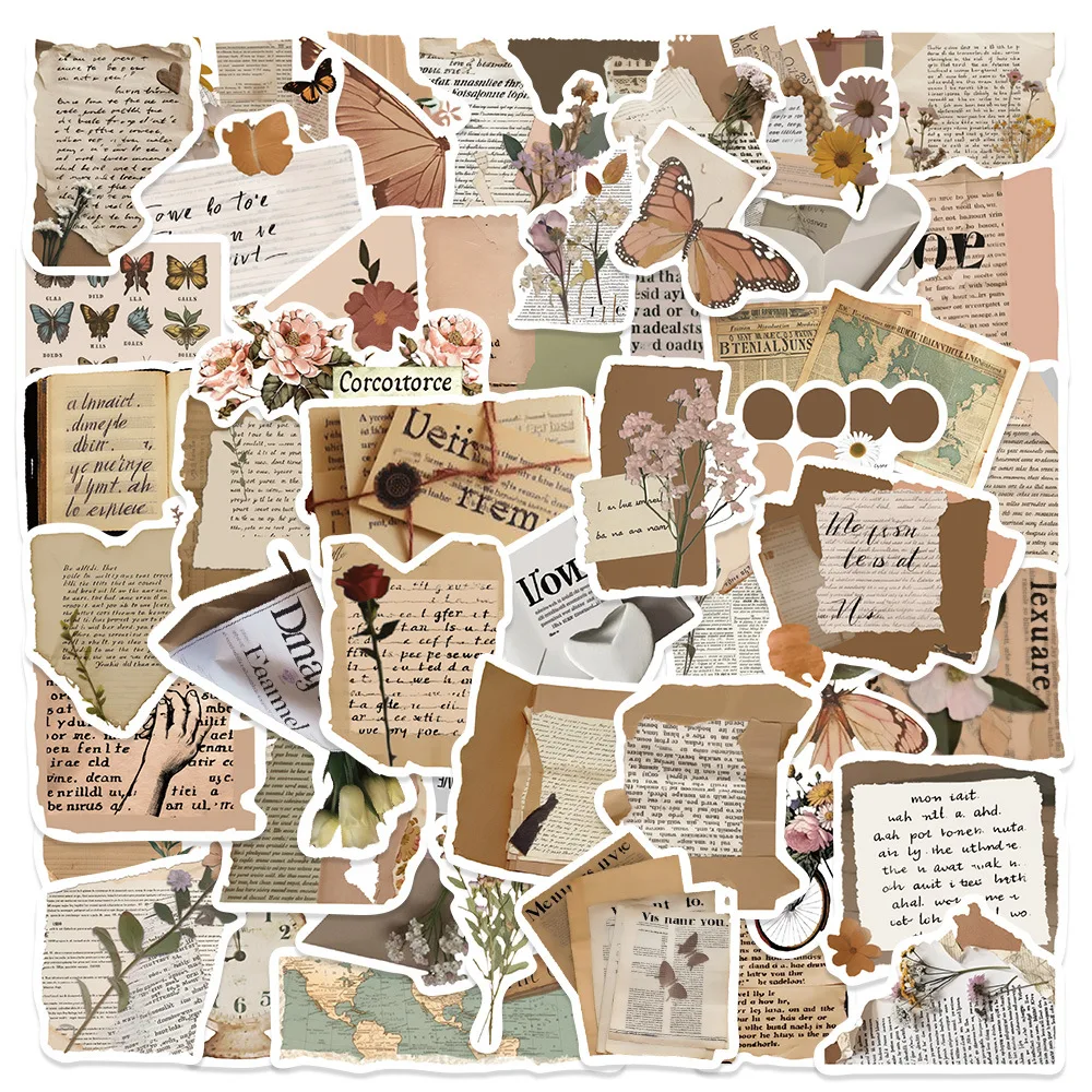 10/30/50Pcs Decorative Paper Stickers Retro Art Waterproof Graffiti for Luggage Laptop Phone Diary Planner Scrapbook