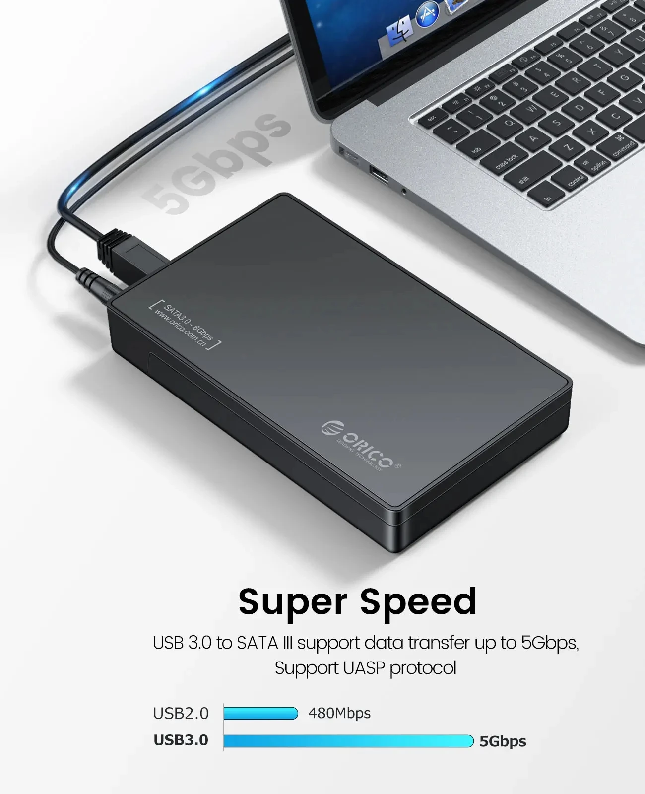 ORICO 2.5/3.5인치 외장 하드 드라이브 인클로저 SATA to USB 3.0 Type-C HDD 케이스(12V/2A 전원 어댑터 포함) UASP 도구 지원 무료