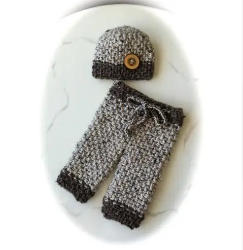 

Special clearance -Newborn boys Pure handmade crochet Pullover hat+Pants 2pcs set newborn photo prop 0-3month Stylish suit
