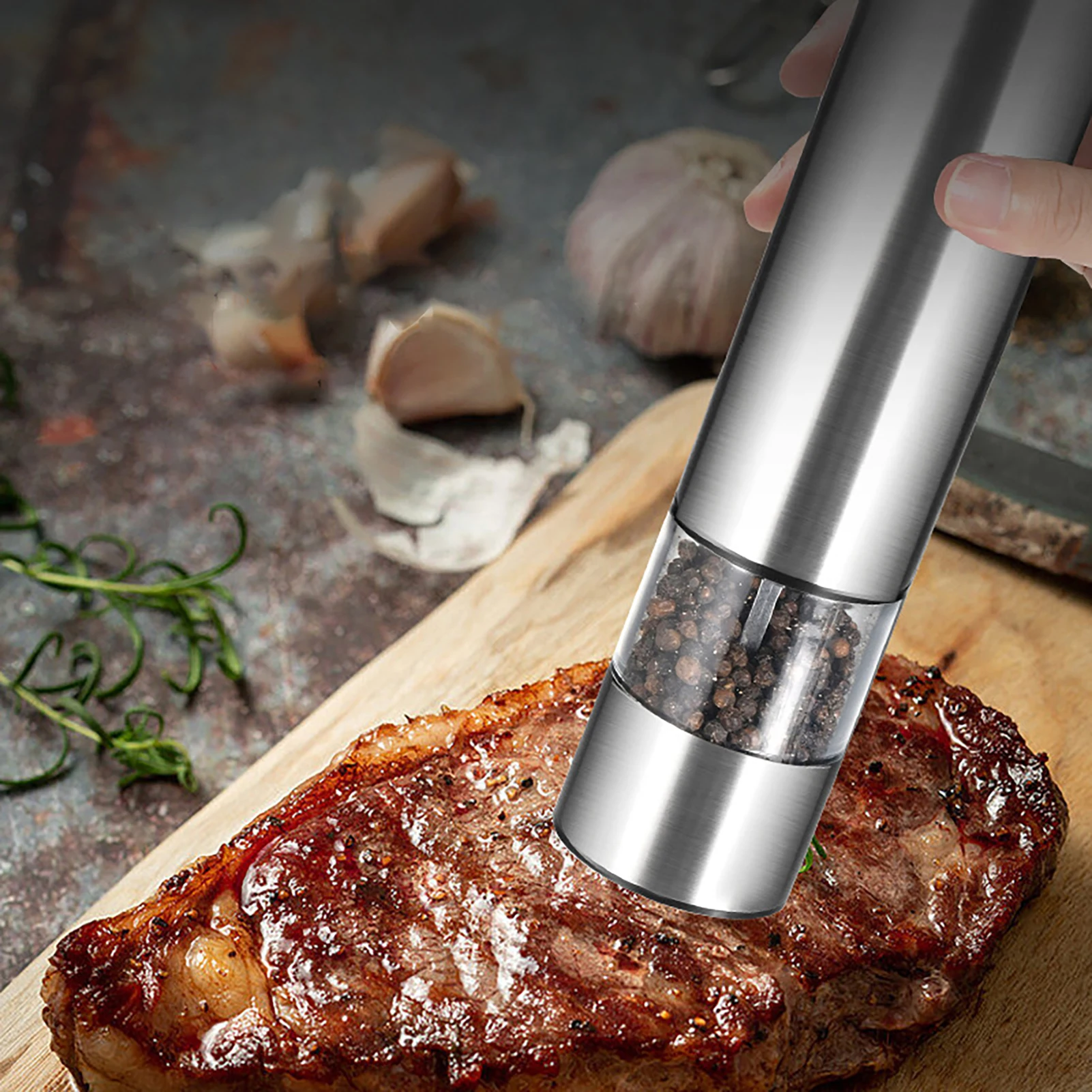 Description Picture 3 of itemElectric Salt Pepper Mill Grinder Refillable Electric Gravity Stainless Steel Pepper Grinder for Pepper Corns Salt Spices