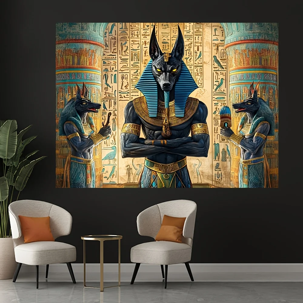 1pc Egyptian Anubis Tapestry - Vibrant Ancient Egypt Theme with Hieroglyphs, Durable & Lightweight Polyester, Perfect for Photo - Image 4