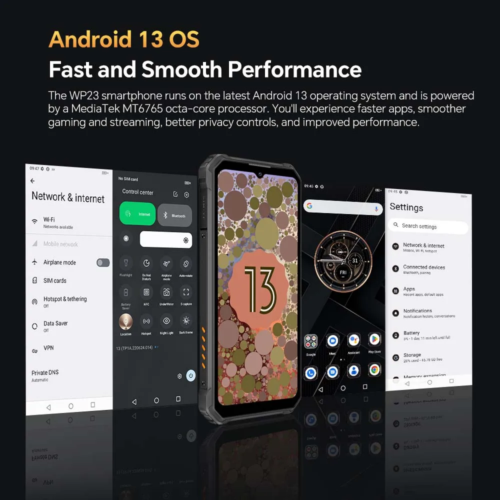 Oukitel WP23 Rugged Mobile Phone 6.52 Inch 4GB+64GB 13MP Rear Camera Android 13 Cellphone 10600mAh Battery Smartphones