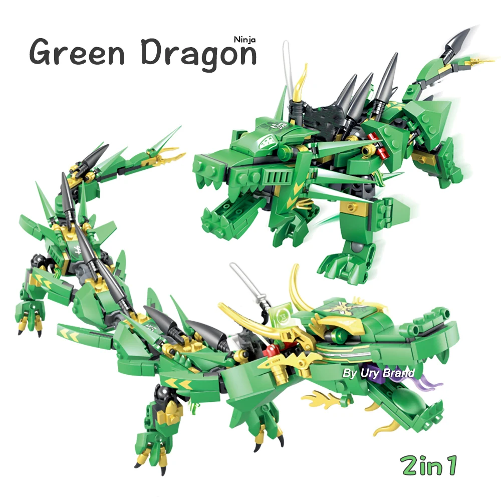 Flying Green Ninja Dragon Fighting Mech 2In1 Set Moc Figure Fai-Da-Te Blocchi Educativi Giocattoli Per Ragazzi Regalo Di Compleanno Per Bambini
