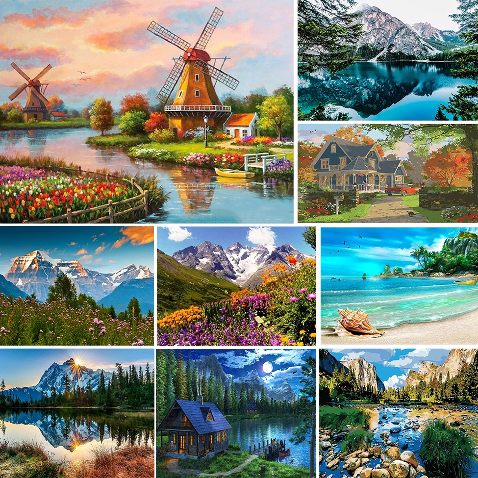 Flower Landscape 11CT Embroidery Cross Stitch Kits Craft Needlework Set Cotton Thread Home Decoration For Living Room