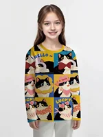 Children's Clothing Girl T-Shirts Top Long Sleeve Children T-Shirt Cute Cat 3D Print Casual Kids Autumn Clothes Girls Clothes