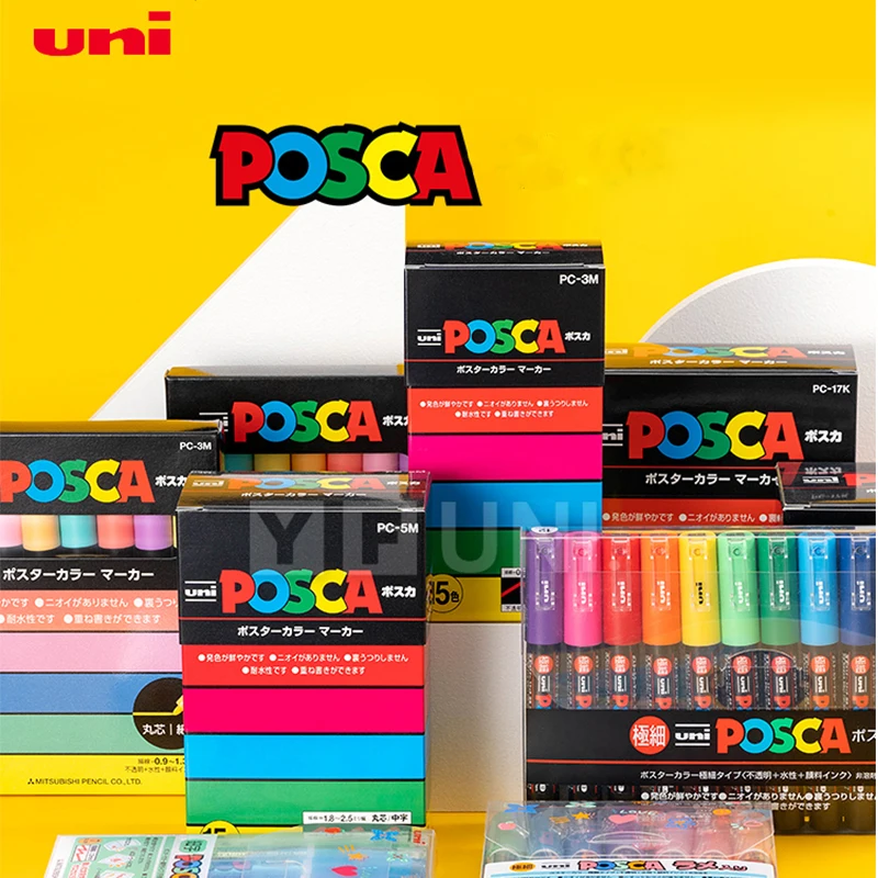 Uni Posca Paint Marker Pens Full Set PC-1M PC-3M PC-5M POP Poster Colour  Water-Based Pigment Ink with Original Vinyl Pen Case - AliExpress