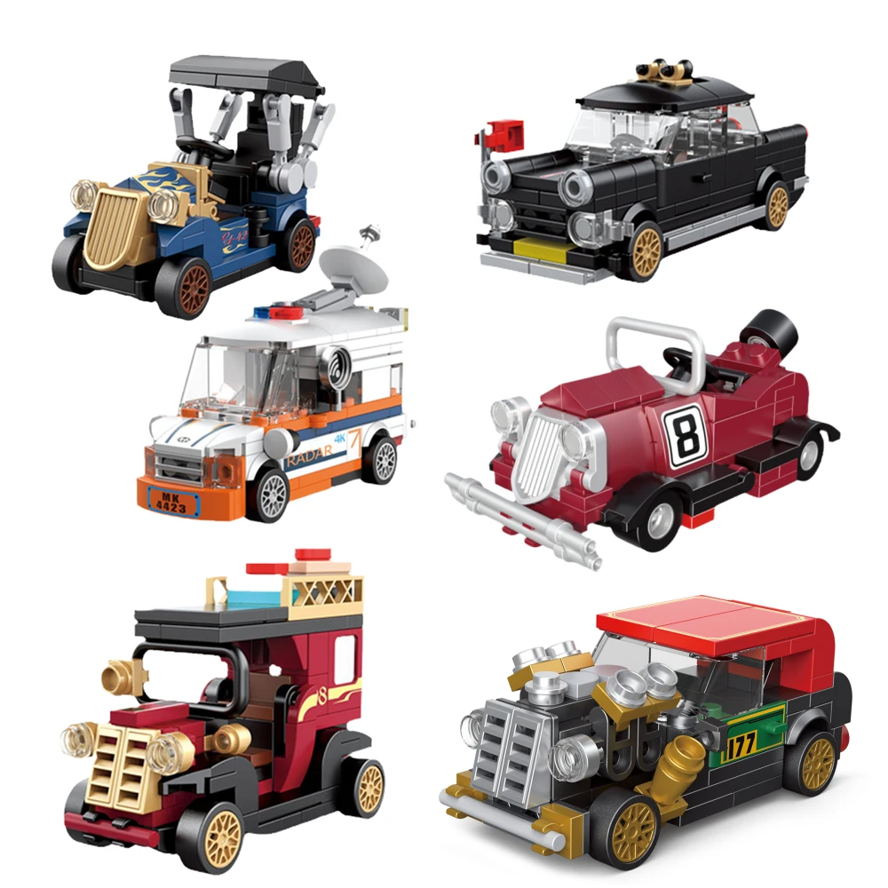 City Pull Back Vintage Vintage Open Car Moc Bricks Building Blocks Giocattoli Educazione Per Bambini Ragazzi Collezione Di Regali Serie 2