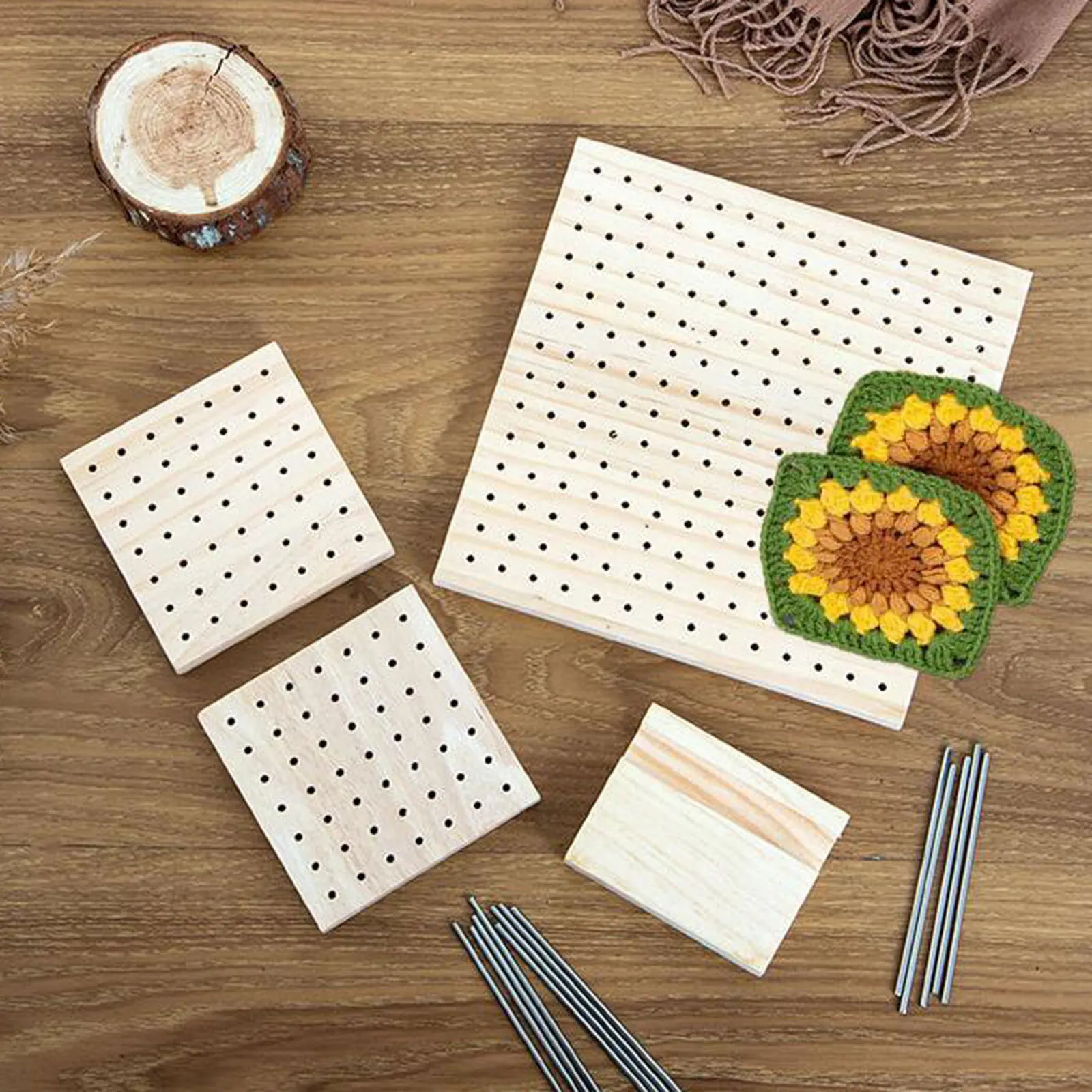 Knitting Board Crochet Blocking Board with Pegs Pins Wood Board Handcrafted Knitting for Granny Squares DIY Crocheting Crafts Lover Mother