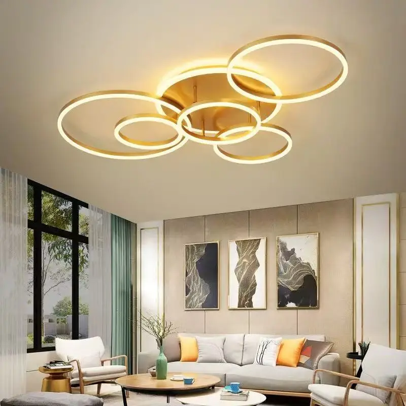 LED Ceiling Light for Living Room Bedroom Ceiling Lamp 90-260V Home Decor Lighting Modern Circle Rings White/Black/Gold