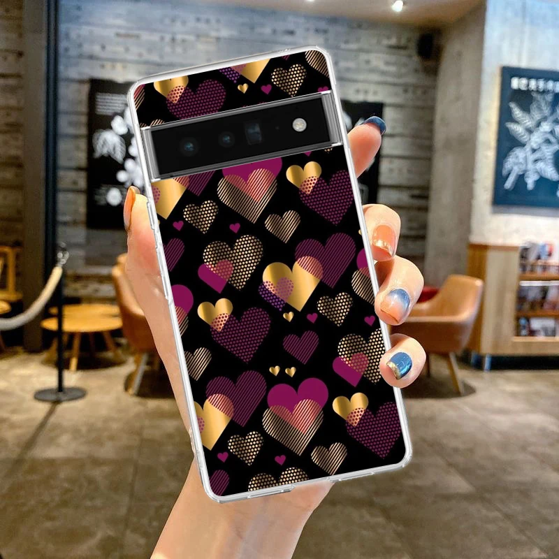 Gold Pink Rose Glitter Hearts Soft Silicone Clear Phone Case