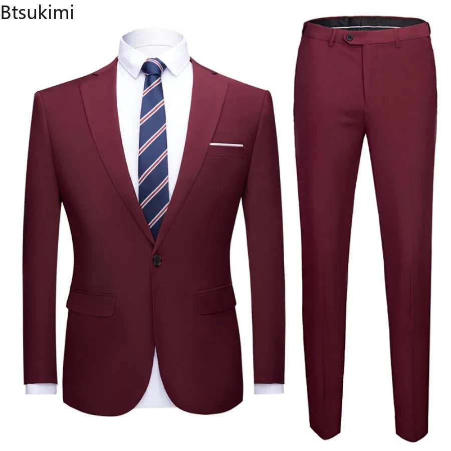 2024 Men Suits Wedding Two-pieces Fashion Business Party Elegant Luxury Blazer Coat and Pants Designer Sets Casual Men Clothing