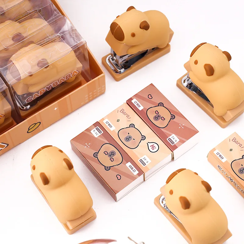 Mini Stapler Set 1Pcs 3D Capybara Mini Stapler Set with Staples Cute Cartoon Paper Binder Stationery Office Binding Tools School Supplies