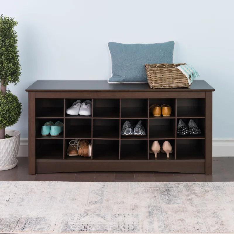 

Prepac 3-Tier Storage Cubby Bench Shoe Rack, Wood, Brown home furniture