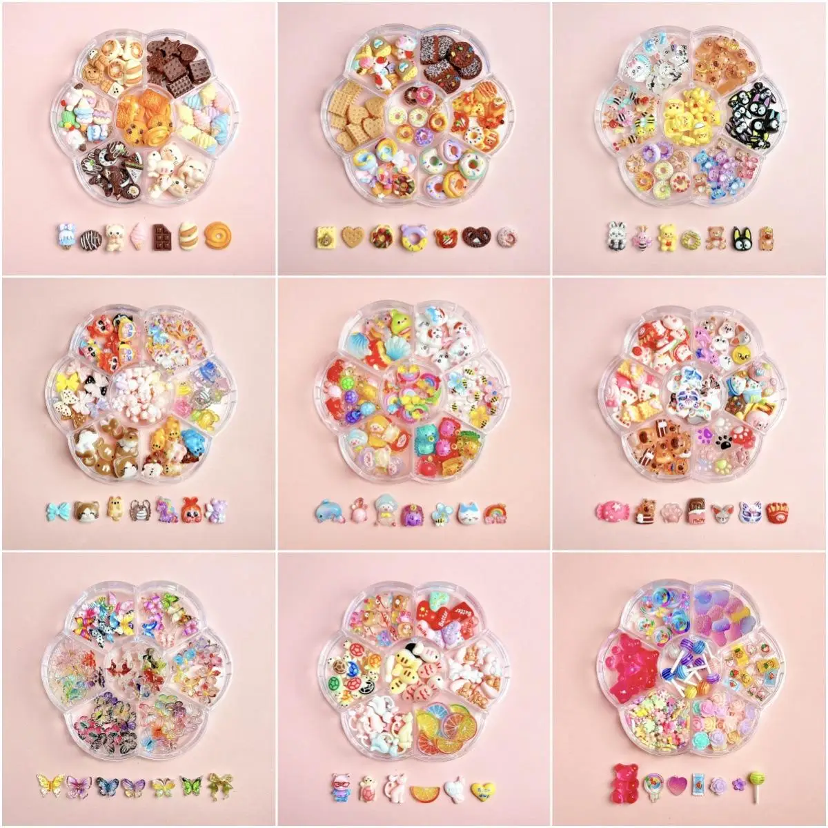 1Box Mixed Cute Simulated Dessert Candy Butterfly Nail Art Decorations 3D Resin Cartoon Cat Fish Bear Nail Charms Supplies 3