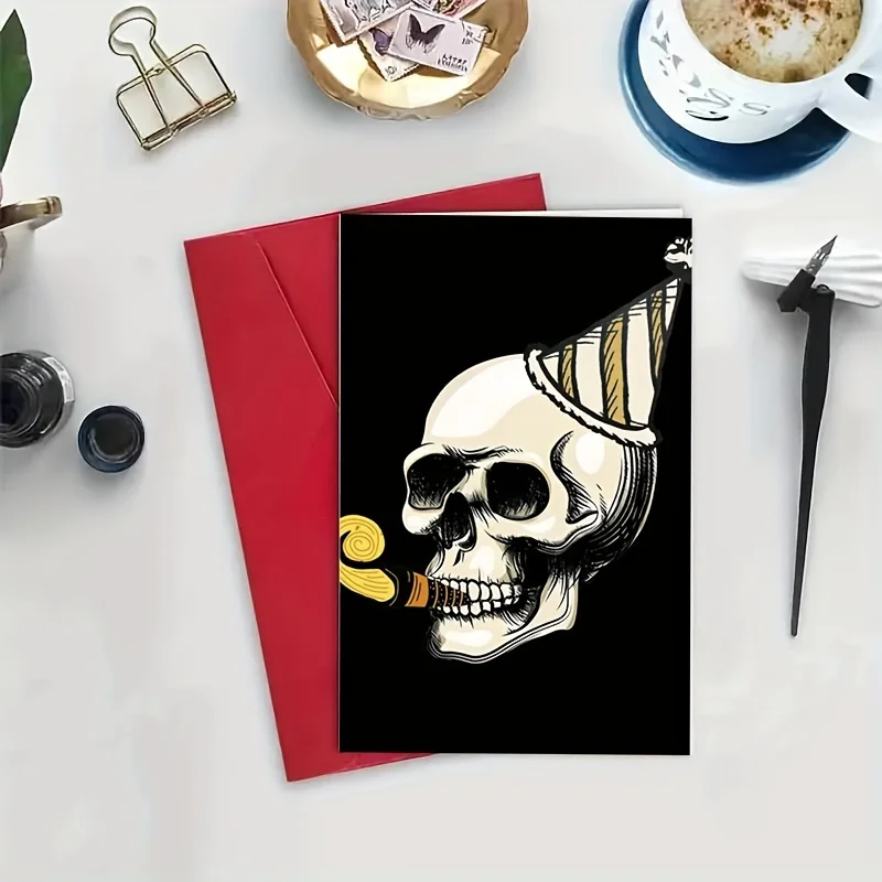남녀공용 고딕 생일 카드, 고스 할로윈 선물, 인사 카드, 블랙 스켈레톤 카드, 봉투 포함, 1PC