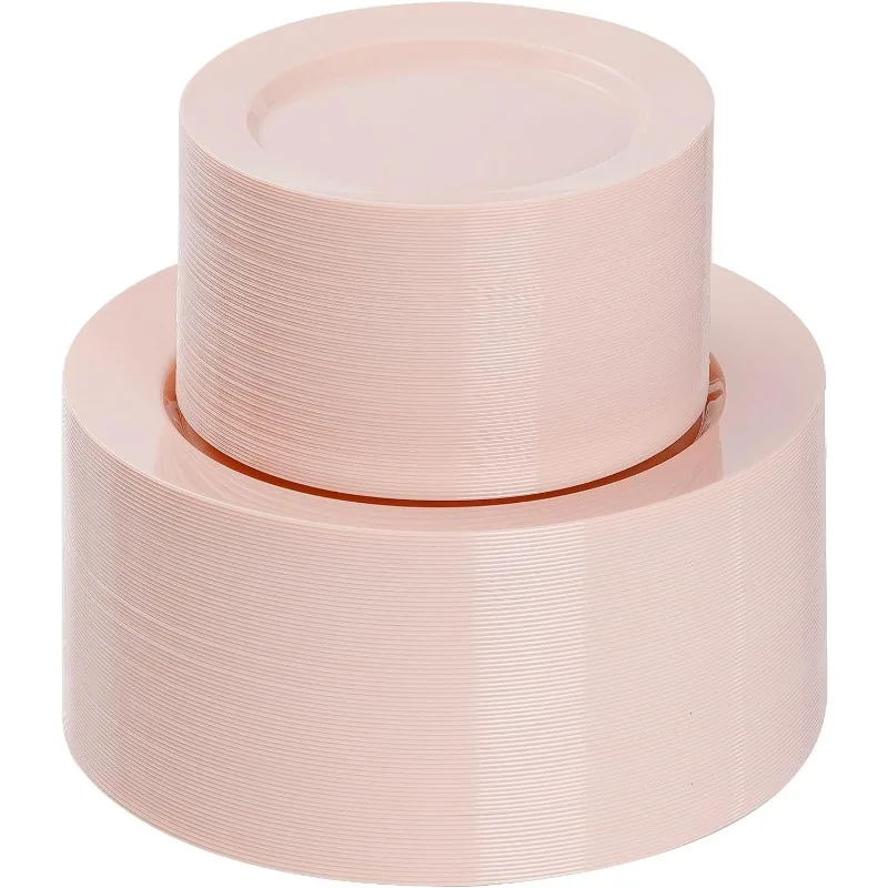 200PCS Disposable Pink Plastic Plates, Heavy Duty Disposable Plates with 100 10.25 inch Plastic Dinner Plates