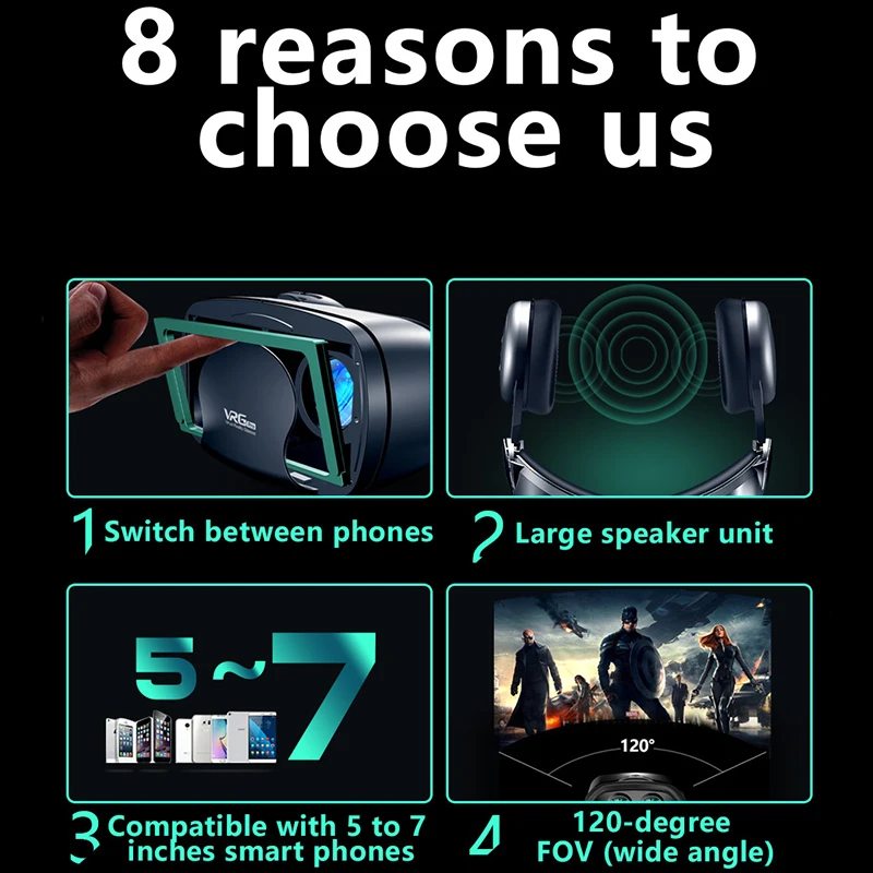 3D VR Headset Smart Virtual Reality Glasses Helmet for Smartphones