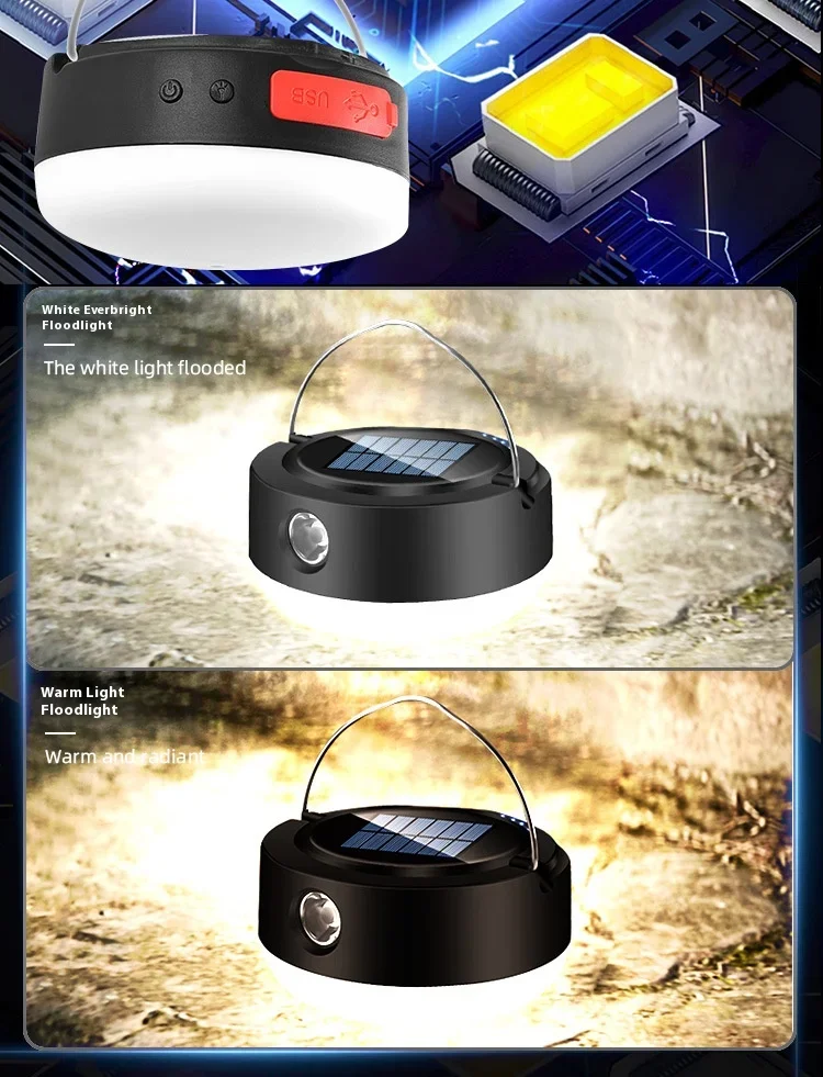 Description Picture 6 of itemWaterproof Solar Power Tent Lamp Built In Battery Outdoor Portable Hanging Lamp 5 Modes Ligthing Solar Panel Camping Light
