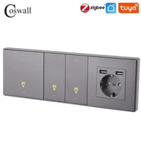 COSWALL Grey Matt PC Panel Zigbee 3.0 Tuya On / Off Switch & Scene Switch Yandex,Normal EU Socket USB Charger TV RJ45 Module DIY