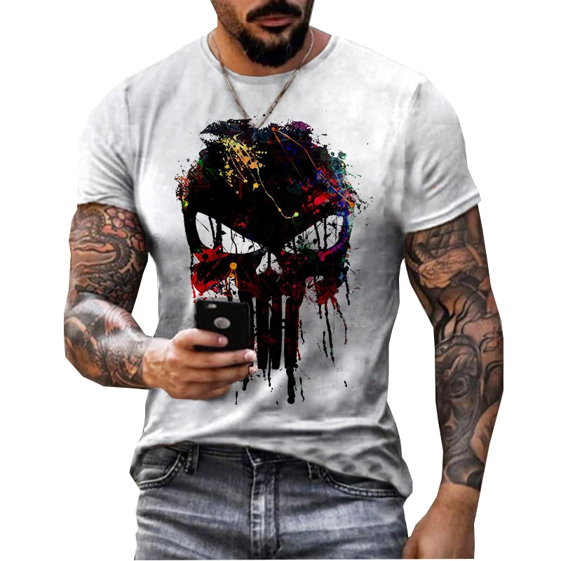 

Персонализированная Модная красочная футболка с рисунком биохимической маски для мужчин и женщин, Повседневная универсальная белая футболка с коротким рукавом и круглым вырезом