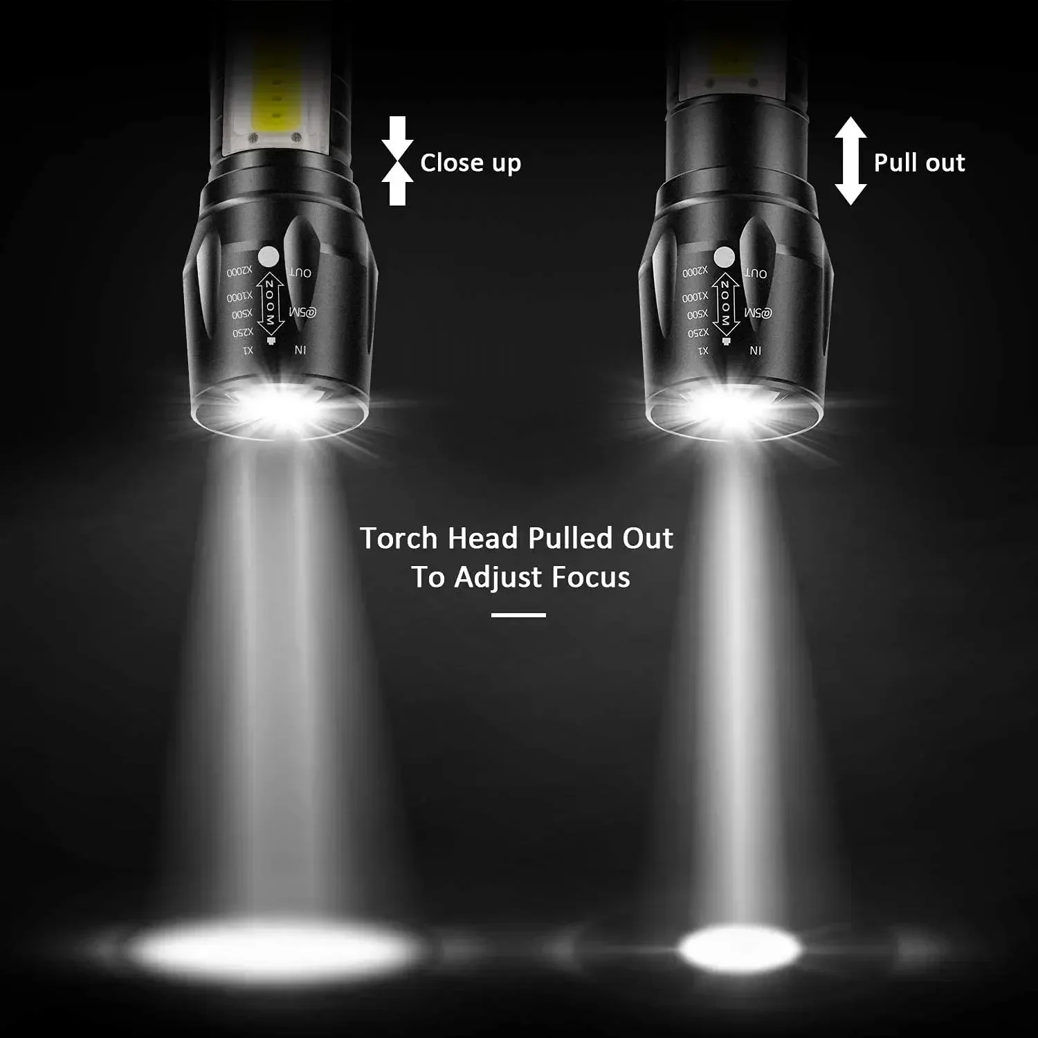 BYZESTY 2 Stück LED Taschenlampe Aufladbar – Zoombar, 10W, 1800 MAh Akku, USB-Ladung, Für Camping & Outdoor