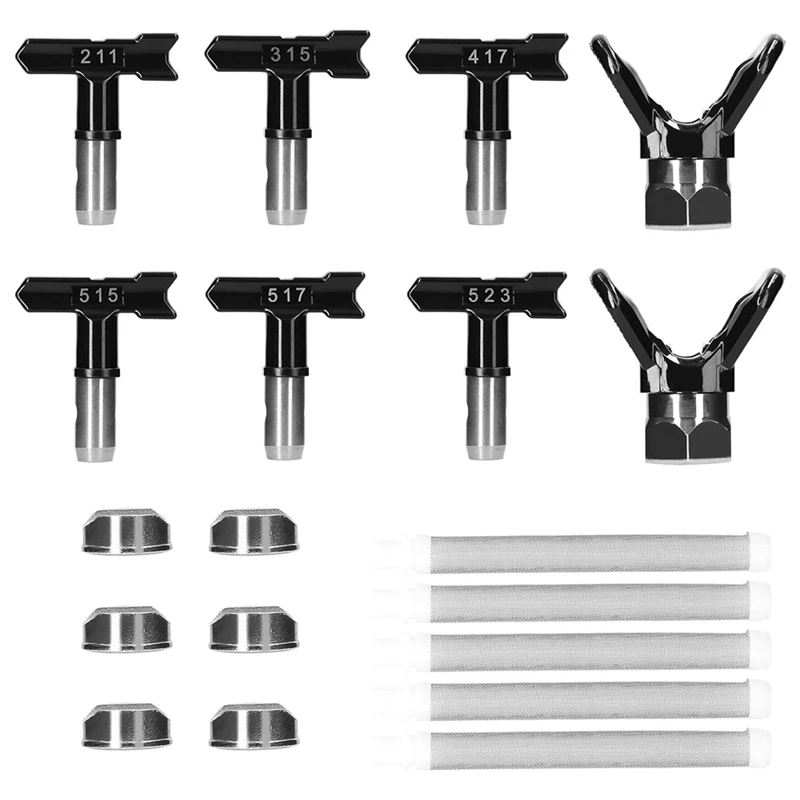 

Spray Tips For Airless Sprayer Airless Sprayer Nozzle Kit Sprayer Accessories (6 Types 211, 315, 417, 515, 517, 523) Black