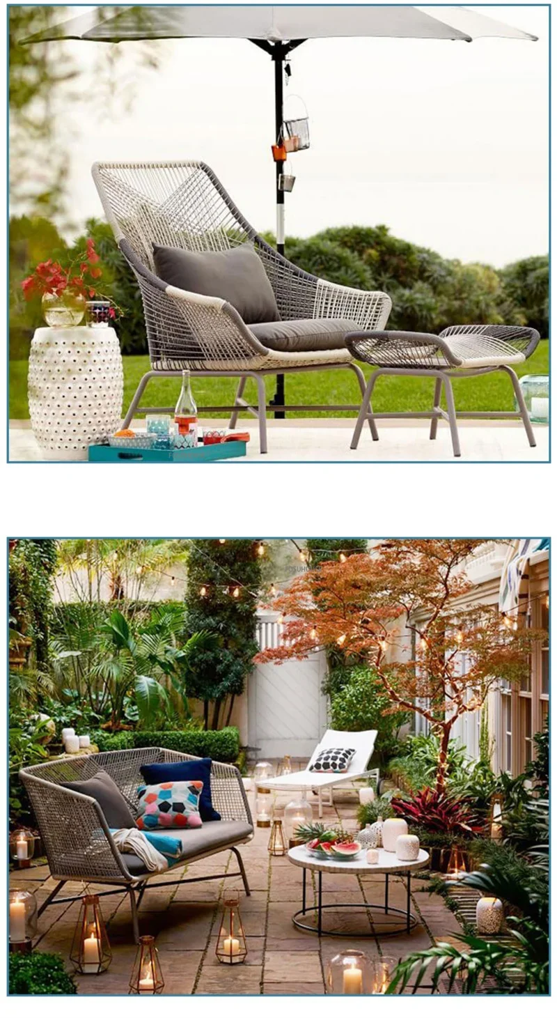 Leisure Backrest Garden Furniture Sets Outdoor Courtyard Small Apartment Coffee Table and Chairs Household Single Sofa Chair