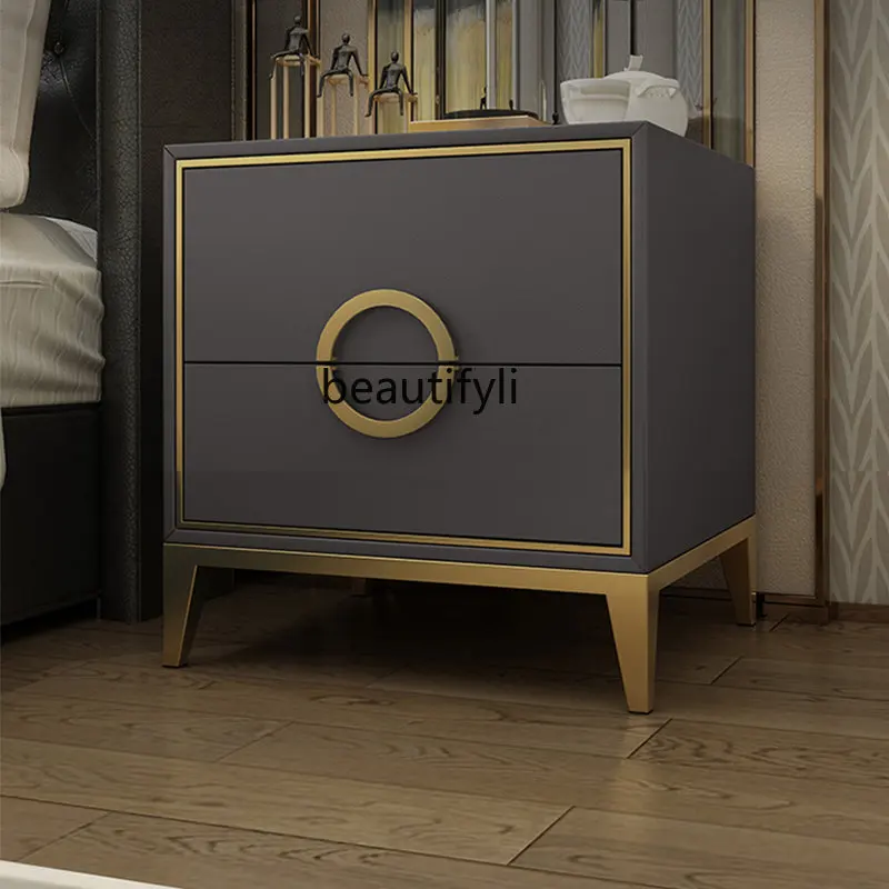 

Bedside Table Bedroom Storage Small Solid Wood Leather Locker