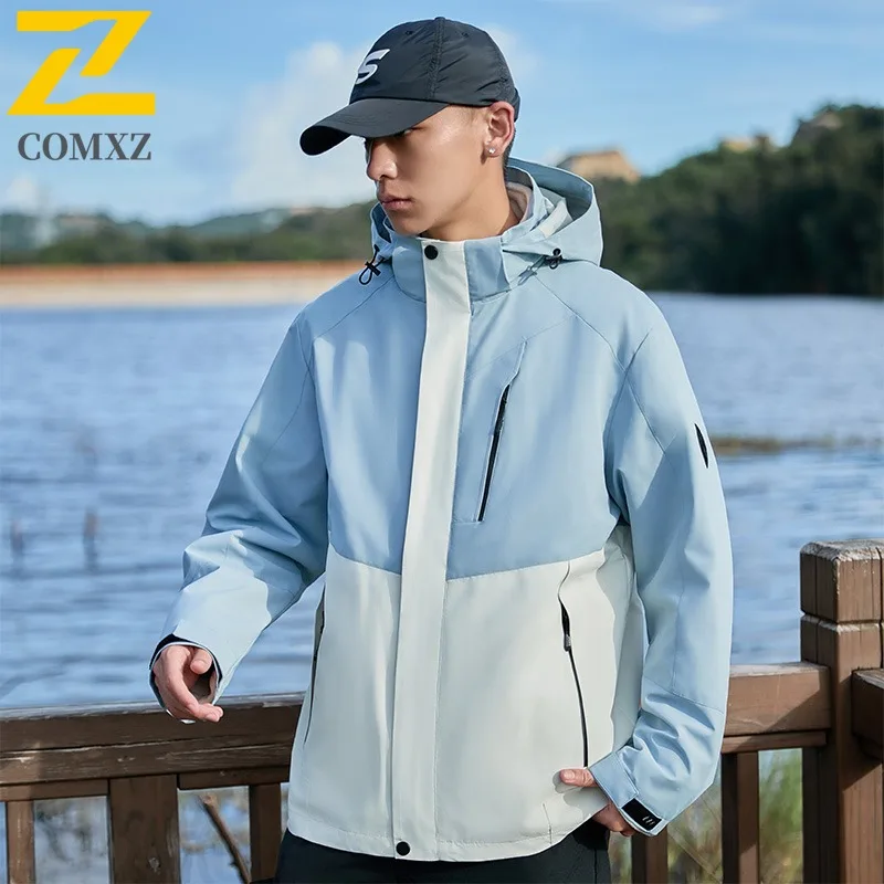 COMXZ Brand Men Jacket Simple Hooded Outdoor Adventure Multi-Function Warm Parka Solid Color Travel Lightweight Winter Clothing
