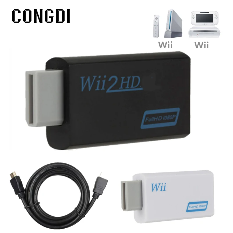 Full HD 1080P Wii To HDMI-compatible Converter Adapter With 3.5mm Audio  Video Cable And HD 1M Cable For PC HDTV Monitor Display