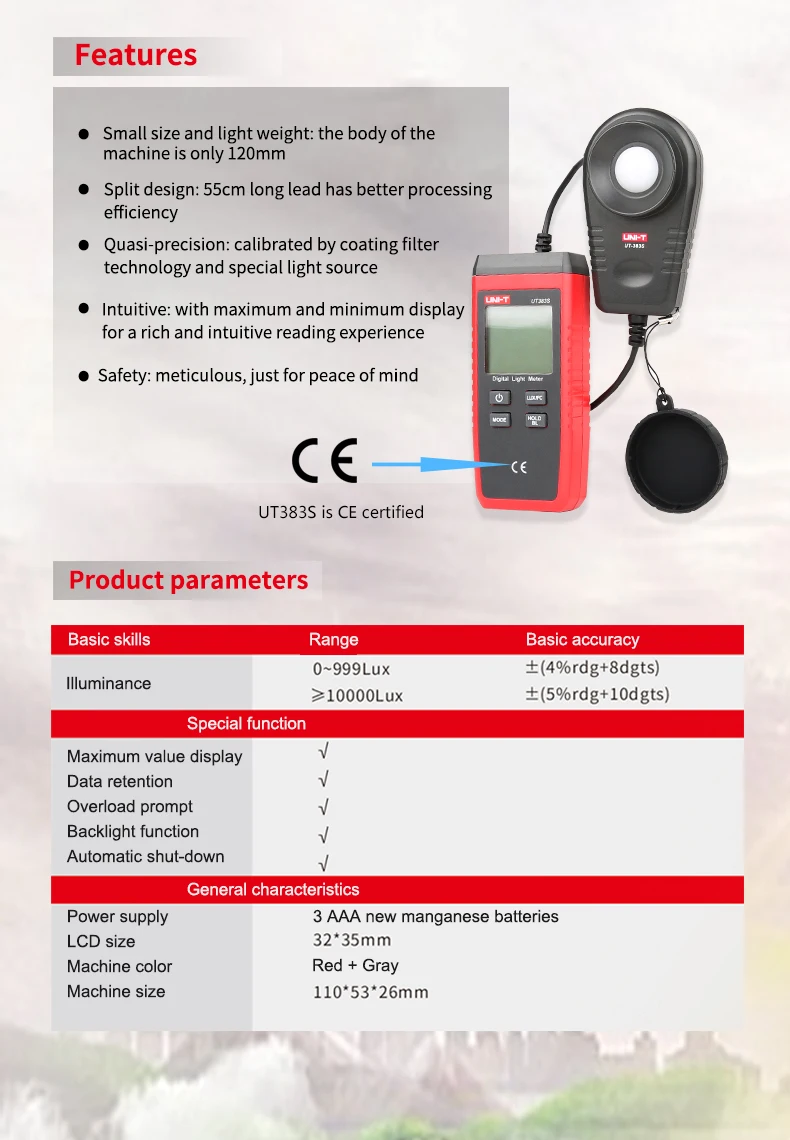 Description Picture 6 of itemUNI-T Digital Anemometer UT363S 0.4~30m/s Wind Speed Sensor Meters Temperature Tester Measuring Instruments