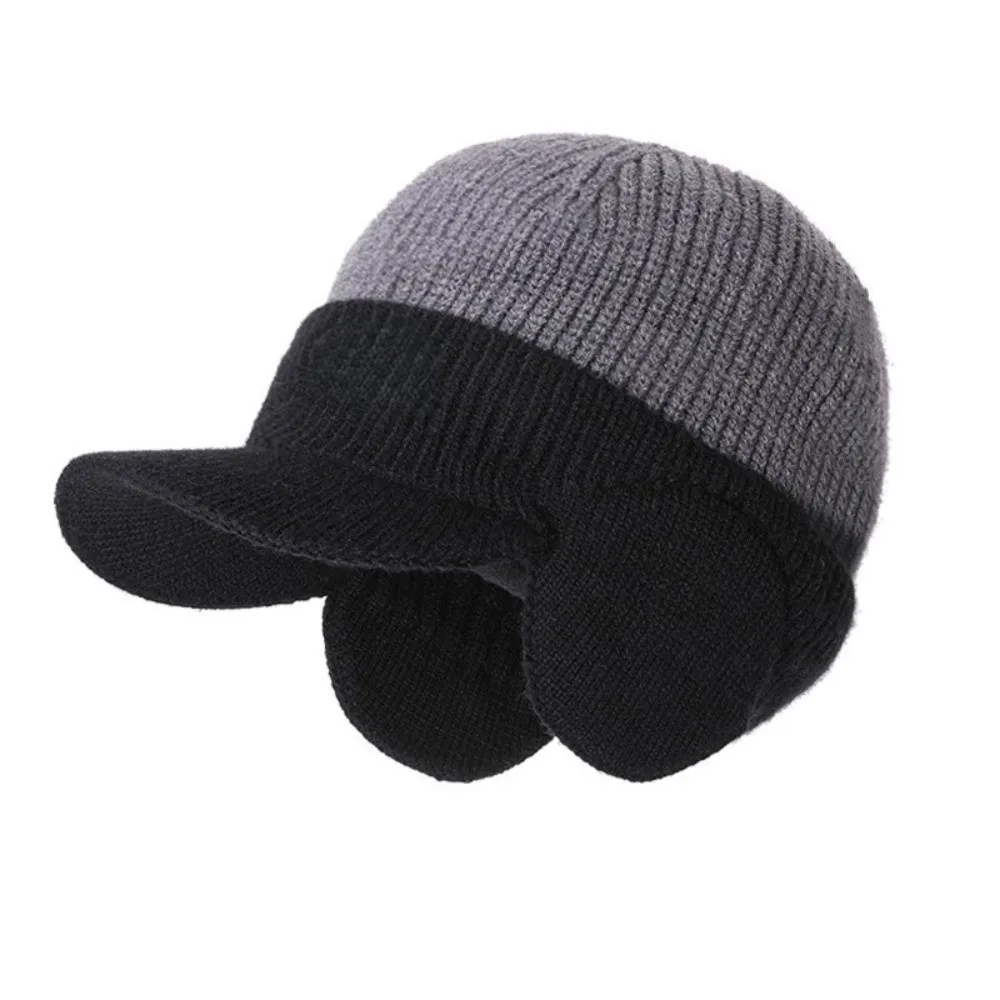 Fashion Ear Protection Men Knitted Cap Keep Warm Casual Beanies Hat Knit Wool Short Brim Ear Muff Hat for Men Women
