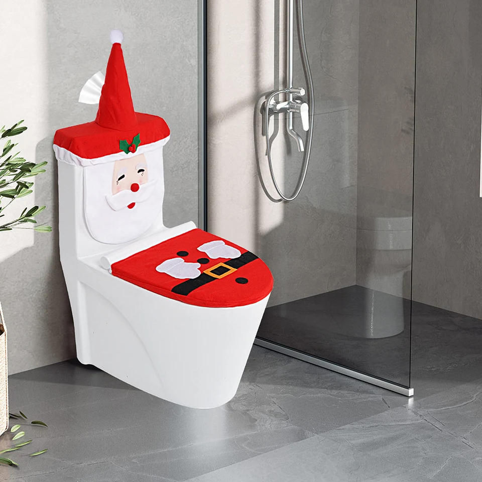 Christmas Toilet Seat Cover And Bathroom Mat Set - Red Flannelette Decor With Non-Slip Backing - View #10