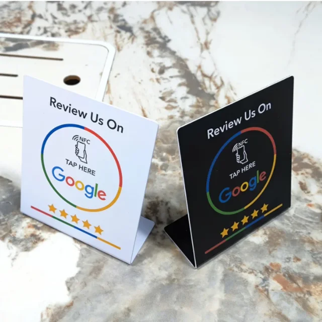 13.56Mhz programmable Google Review Card NFC station table NFC Google Reviews display bending card standing brand bracket 3
