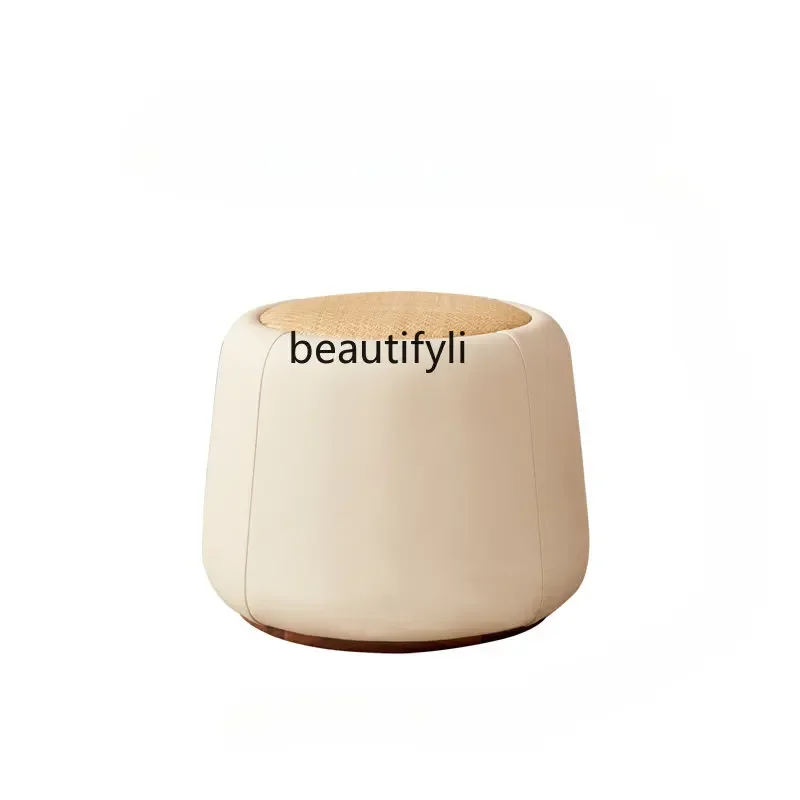 

Modern Minimalist Living Room Home Tea Stool New Chinese Style Low Stool Rattan Soft Bag Fabric Shoes Leather Sofa round Stool