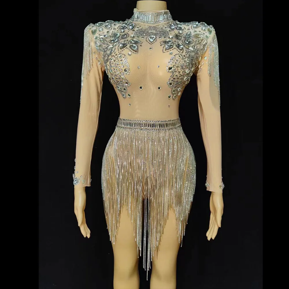 

Обнаженное блестящее боди с бахромой, женское прозрачное трико из прозрачной сетки, костюм с блестками Drag Queen