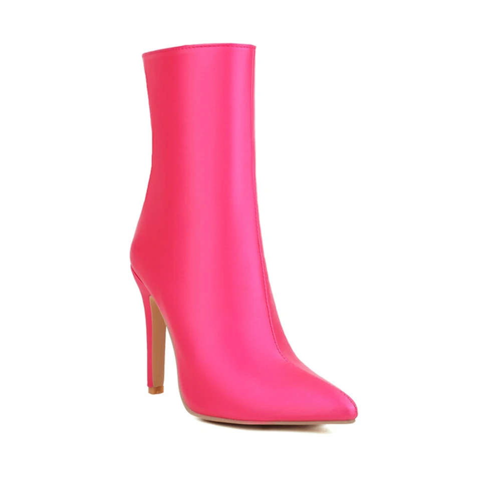 

Botas De Mujer Designer Ankle Boots Women Autumn Winter Fashion Zip Thin Ultra High Heels Pointed Candy Color Short Boots 328-2