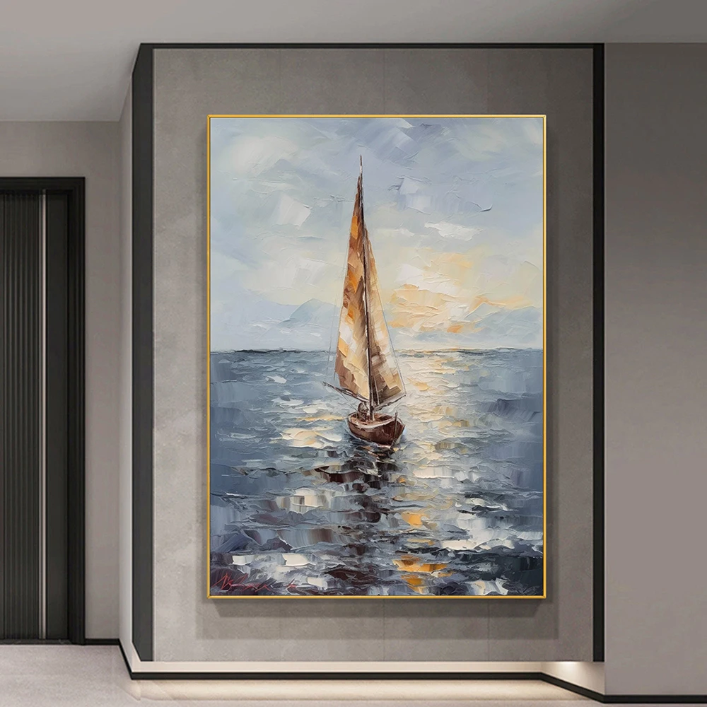 

Hand Painted Oil Painting Large Abstract Sailboat Canvas Wall Art Texture Sailboat Oil Painting on Canvas Original Nautical Art