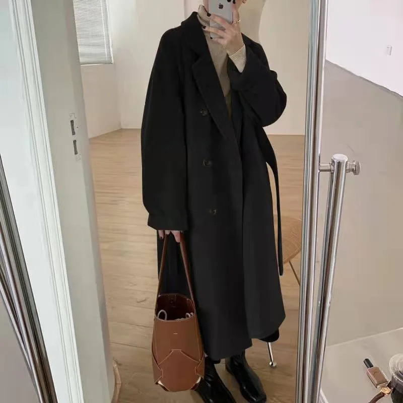 Woman Clothing 2023 New Winter Thickening Long Version CoatsTurn-down Collar Solid Jackets Korean Fashion Versatile Wool Coats