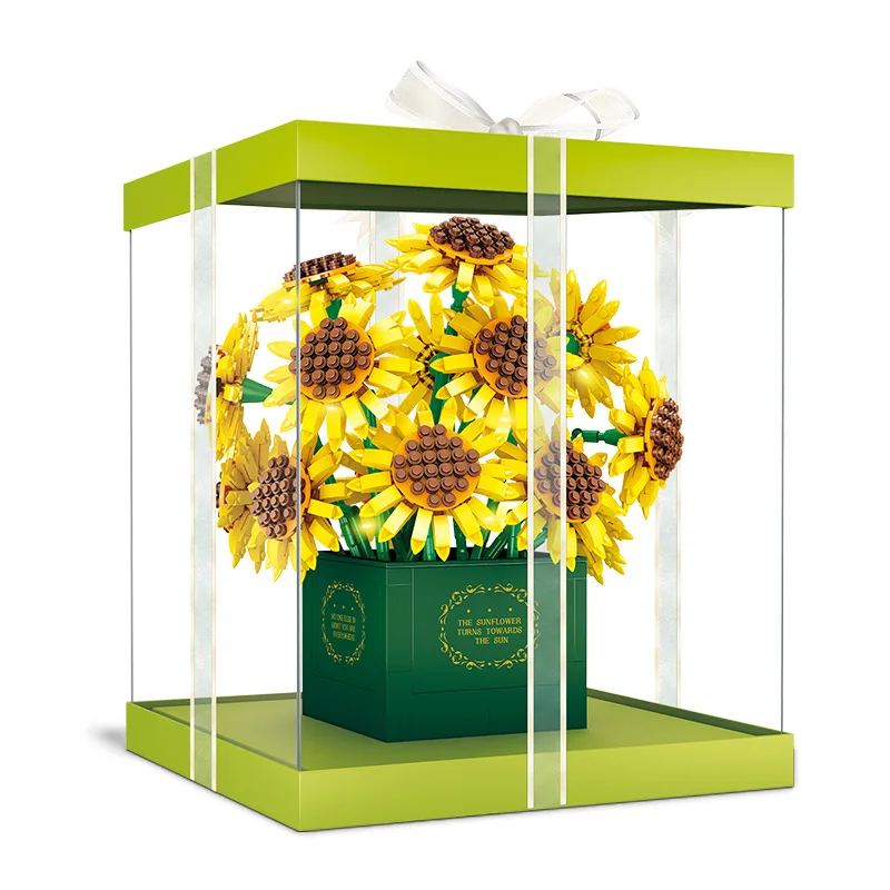 

Building Block Flower Workshop Sunflower Gift Box, Girl Gift Assembly, Small Particle Building Block Toy Model