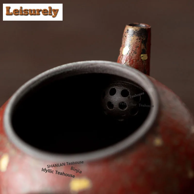 220ML Red Mountain Gold Sprinkled Teapot Ancient Tea Infuser Pot Tea Soaking Kettle With Strainer Teaware Accessories Decoration
