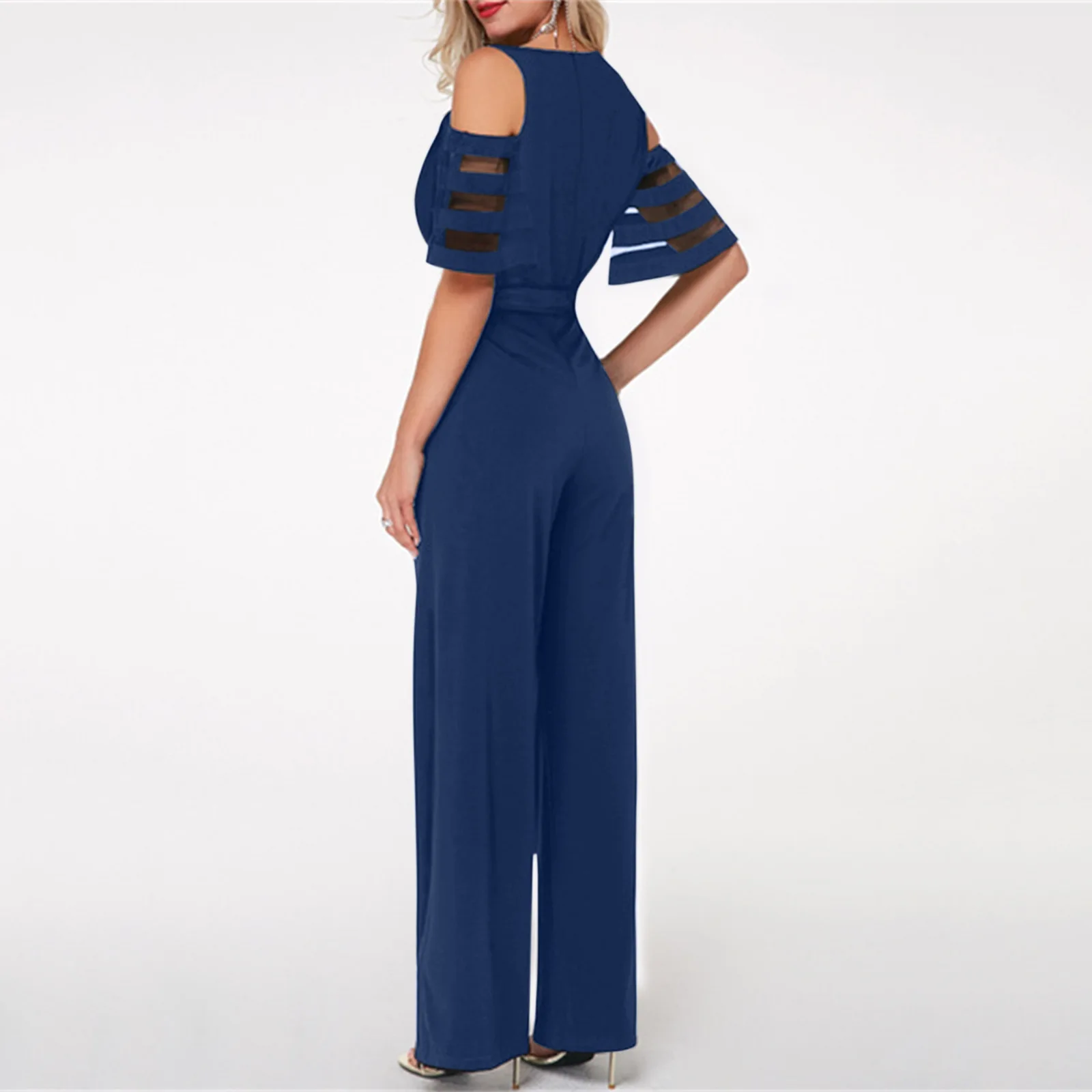 Fashion Sexy Off Shoulder V Neck Loose Elegant Wide Leg Jumpsuits