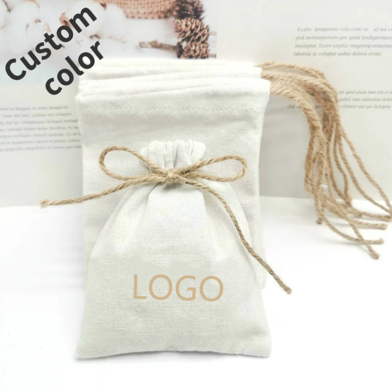 

Linen Gift Bag Packaging Jewelry Cotton Jute Drawstring Pouches Makeup Pouch Wedding Party Storage Sack Print Logo Custom Sachet