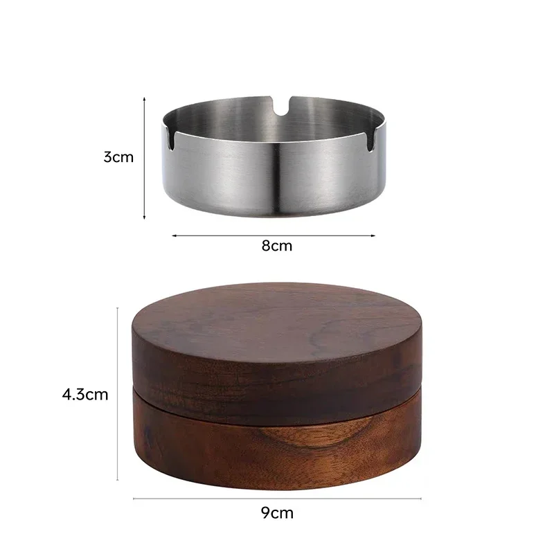 Cigarettes Ashtray New Creative Desktop Stainless Steel Windproof Ash Tray for Smoking With Lid Walnut Wood Office Home Decoration