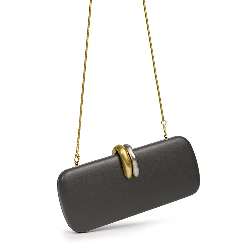 Borsa da Sera da Donna di Marca, Stile Europeo Americano, Clutch Rigida a Scatola con Anello in Metallo e Catena, Borsa a Spalla/Tracolla, Portafoglio - immagine 2